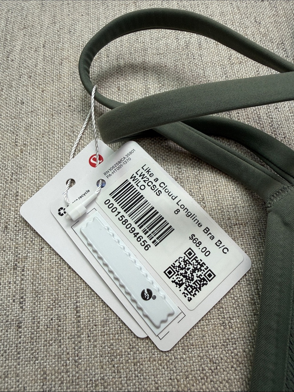 lululemon Like A Cloud Willow Green Longline Strappy Sports Bra B/C cup - Picture 3 of 5